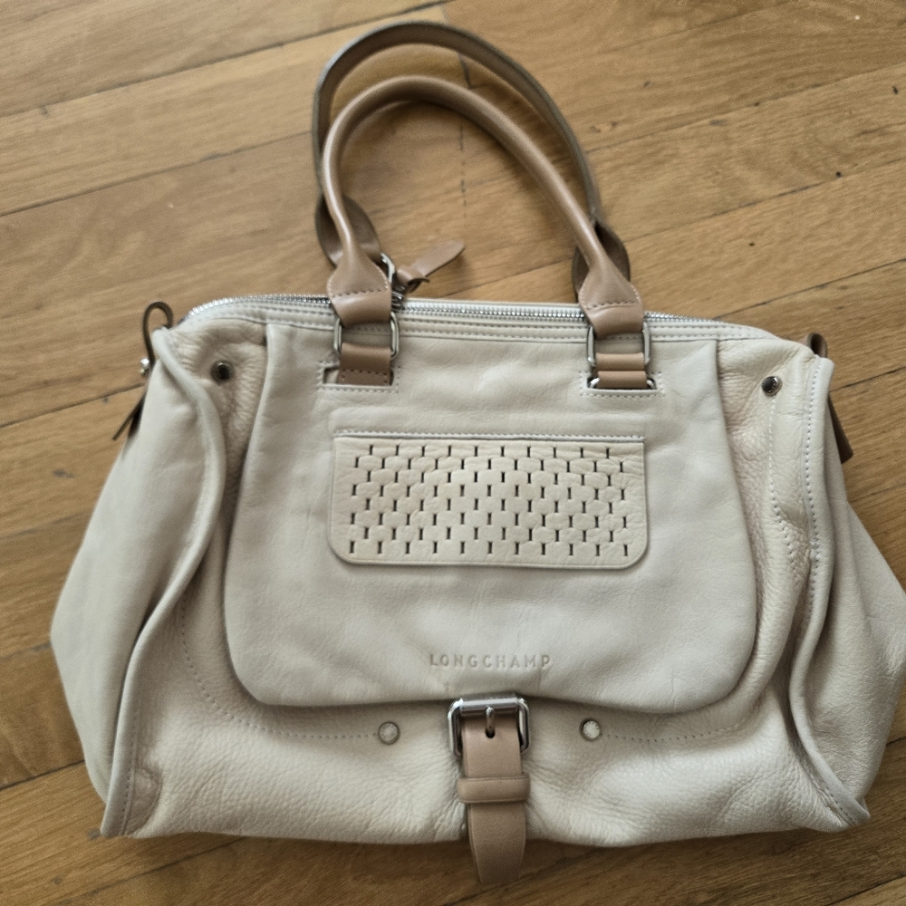 Longchamp Cream Tote with Geometric Design
